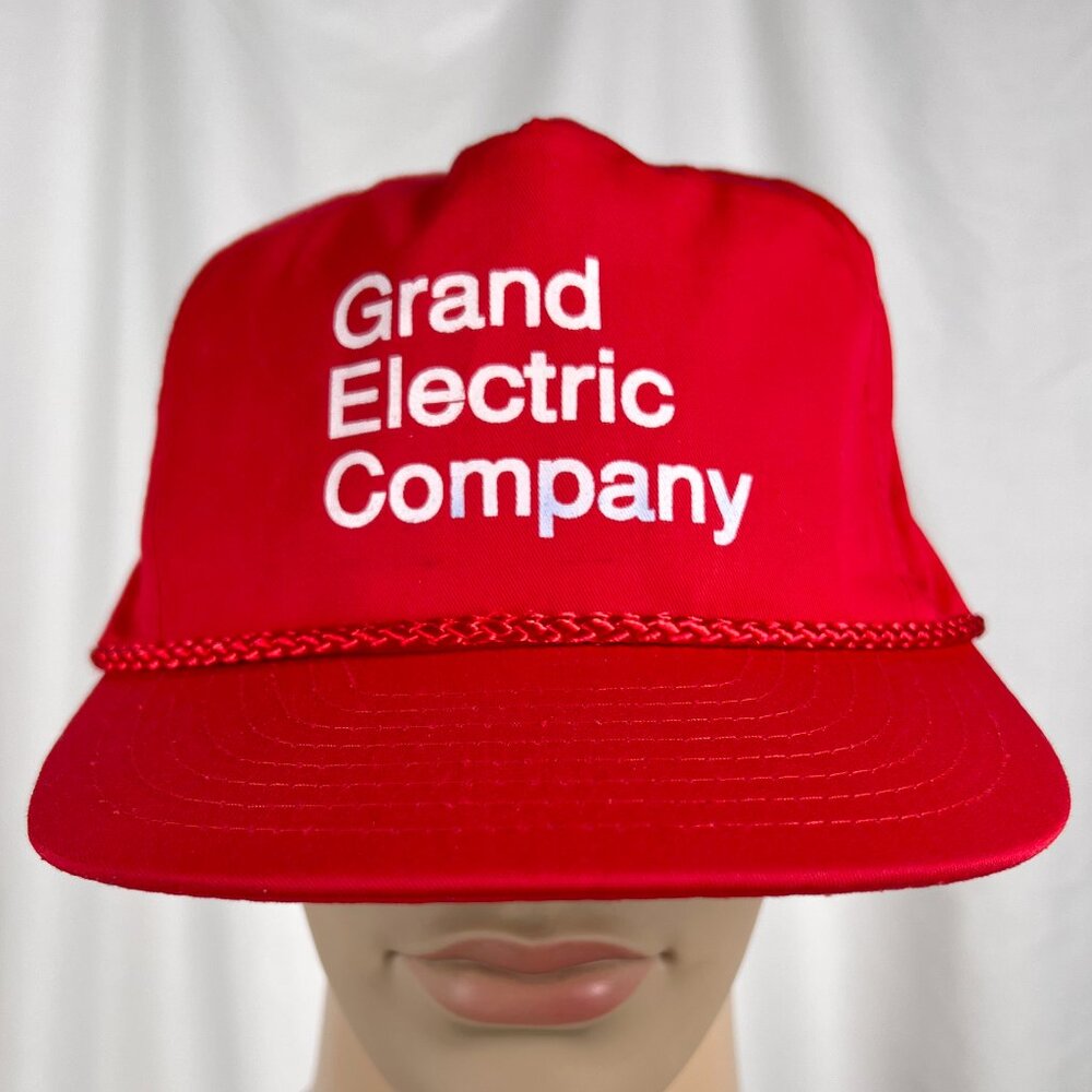 Vintage 90s Grand Electric Company Adult OS Red Retro Rope Snapback Hat Cap